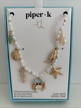 Piper-K Pearl Seashell Charm Necklace - White & Gold